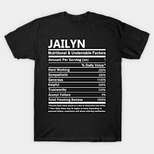 Jailyn Name T Shirt - Jailyn Nutritional and Undeniable Name Factors Gift Item Tee T-Shirt